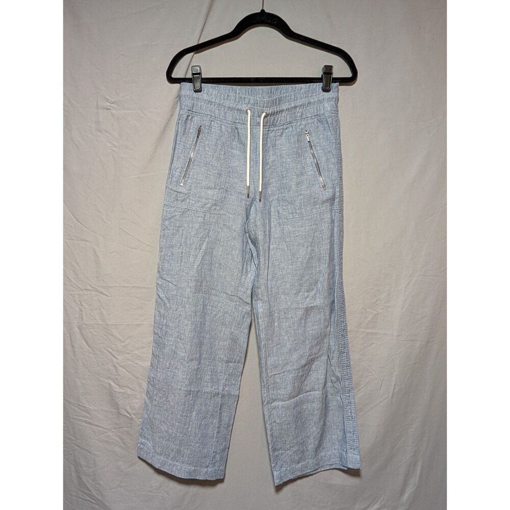 Athleta Cabo Linen Light Blue Wide Leg Pants Drawstring Bottoms Women's 2